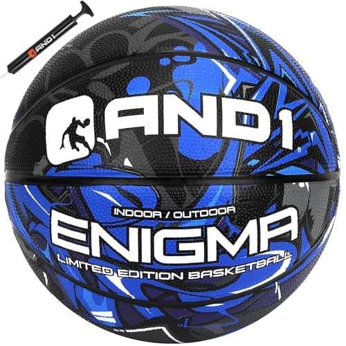 AND1 Enigma 27.5 Basketball: Rubber Streetball for Indoor and Outdoor Use, Deep Channel Construction and Durability, Includes 10” Pump