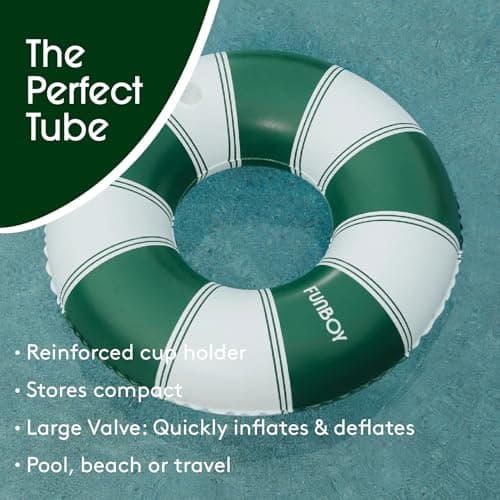 Miniatura de FUNBOY Giant 46" Vintage Green Stripe Pool Tube Float with Cup Holder 3