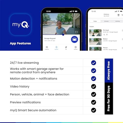 myQ Smart Garage Door Video Keypad + Rechargeable Battery, with Wide-Angle Camera, Customizable PIN Codes, and Smartphone Control, Works with Chamberlain, LiftMaster and Craftsman openers