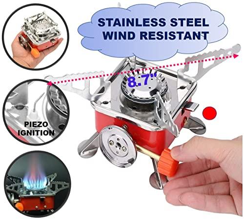 Camping Stove, Backpacking Stove, Foldable, Portable, Lightweight, Piezo Ignition, Single Burner Adjustable, Premium Mini Powerful and Stable Camp Stove for Hiking Picnic, 1+2+1+1p thumbnail 6