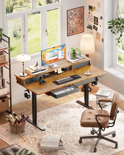 ErGear 55 X 30 Inch Electric Standing Desk with 4 Drawers, Height Adjustable Desk with Storage, C-Clamp Mount Compatible, Home Office Table with Cable Management Tray, Vintage Brow thumbnail 2