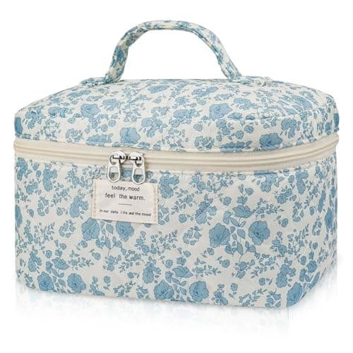 Cosmetiquera Grande Acolchada con Diseño Floral Edelefas (Azul)