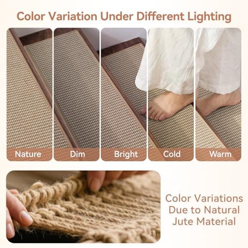 1PC Jute Stair Treads for Wooden Steps-Stairs Carpet Non Slip-Peel and Stick Stair Treads Indoor, Adhesive Staircase Step Treads Residue Free, Durable Natural Stair Runner Rug,8"x3 thumbnail 2