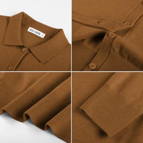 GRACE KARIN Cardigan Sweaters for Women Lapel Collar Cardigans,Caramel,M