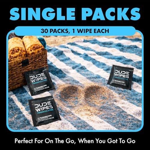 DUDE Wipes On-The-Go Unscented Travel Wipes - 30 Count (Individually Wrapped) - Extra-Large Adult Flushable Wipes for Sensitive Skin - Infused with Vitamin E and Aloe - Septic and  thumbnail 2