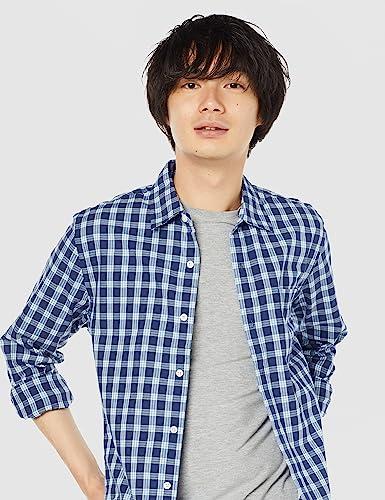 Amazon Essentials Men's Slim-Fit Long-Sleeve Poplin Shirt with Check Pattern, Navy White Plaid, Medium thumbnail 4