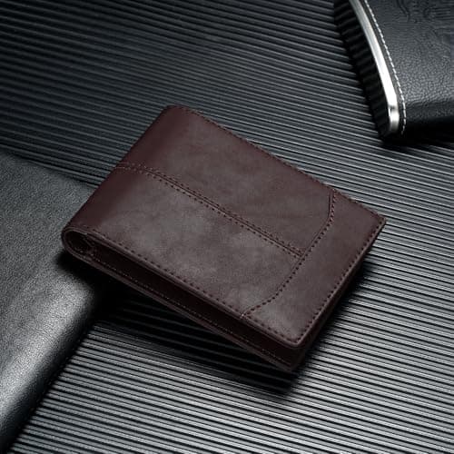 furid Top Grain Leather Wallet Men: RFID Minimalist Bifold Credit Card Holder with 2 ID Windows - Slim Front Pocket Wallets for Men - Gifts for Husband Father on Anniversary Birthd thumbnail 8