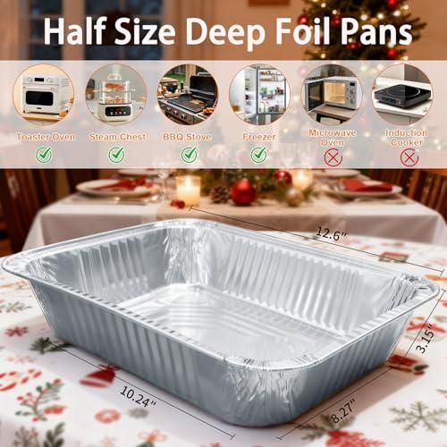 Whaleme 40 Pack Aluminum Foil Pans 9x13 - Disposable Half Size Deep Steam Table Tin Foil Pans for Oven Baking Cake, Roasting Turkey, Food Prepping, Storing, Freezing, Chafing thumbnail 6