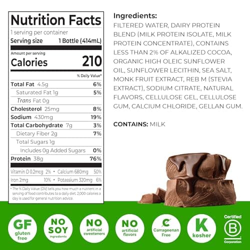 Miniatura de Batido Orgain Proteína Grass-Fed 38g, 6g BCAAs, Chocolate (12p). Listo para Beber, Keto y Sin Gluten. 2
