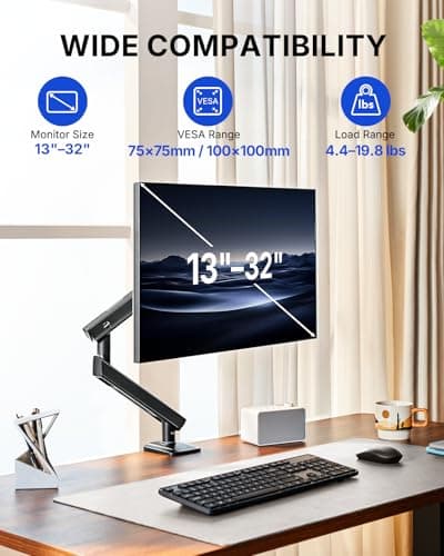 HUANUO FlowLift™ Pro Monitor Arm for 13–32" Screens, MechaSpring Monitor Mount, Fully-Adjustable Monitor Stand with Tilt/Swivel/Rotation, Tool-Free VESA Mount, C-Clamp/Grommet Base