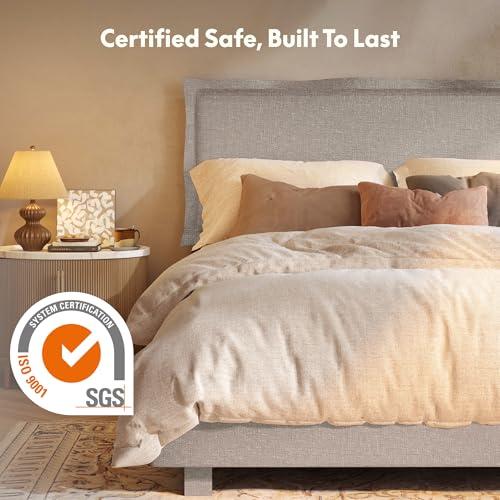 Cama Queen FLEXISPOT Tapizada con Cabecera Ajustable, Puertos USB/Tipo-C y 900 lbs – Gris Claro