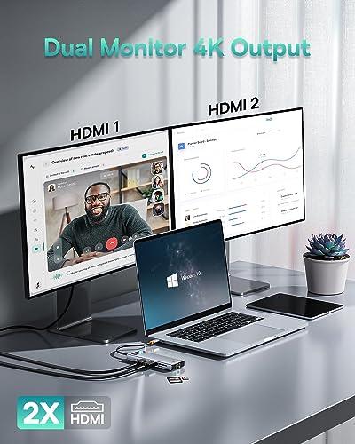 Baseus Laptop Docking Station Dual Monitor 4K@120Hz, 9 in 1 USB C Hub with 2 HDMI, 1000Mbps LAN, Max 85W PD, 3 USB, SD Card Reader, USB C Dock Compatible with iPhone 15/Mac/Dell/HP thumbnail 3