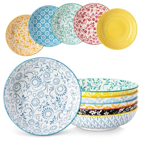 Set de 6 Platos Hondos vancasso 8.5" para Pasta/Ensalada, Porcelana Floral, 40 oz