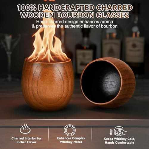 Charred Wooden Bourbon Drinking Glass, Bourbon Gifts for Men, 2 Pack, 10 oz thumbnail 2
