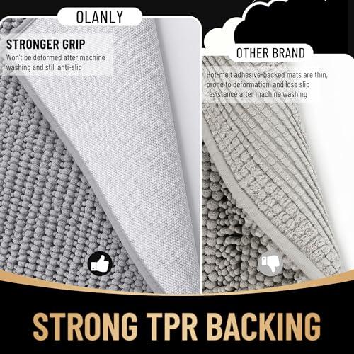 Tapete de Baño OLANLY Grueso, Suave y Súper Absorbente de Chenilla con Antiderrapante