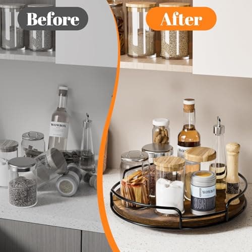WOWBOX 2 Pack Lazy Susan Organizer for Table Top Rotating Spice Rack Organization 10" + 9" Wood Lazy Susan Turntable Organizer for Cabinet Kitchen Pantry Countertop Bathroom Vanity thumbnail 4