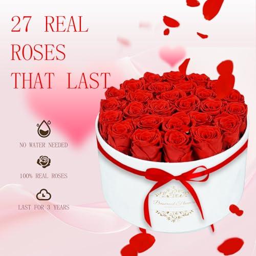 Caja de Lujo con 27 Rosas Preservadas Rojas