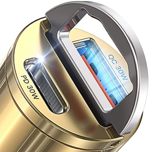 AINOPE 60W USB C Car Charger Fast Charging for iPhone 17 Pro Max Plus,[Smallest Metal] Car Charger USB C PD30+QC30W 3.0 Dual Port Cigarette Lighter Charger for iPhone 16 15 Samsung