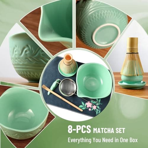 Set Completo de Matcha de Cerámica (8 Pzas): Batidor de Bambú y Tazón de 510ml