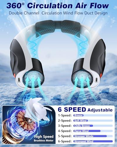 Tenvolti Portable Neck Fan - 6000mAh Rechargeable Personal Fan with 6 Speeds, 360° Cooling Surround Airflow, 20H Long Battery Life Hands-Free Wearable Fan for Outdoor Travel, Offic thumbnail 4
