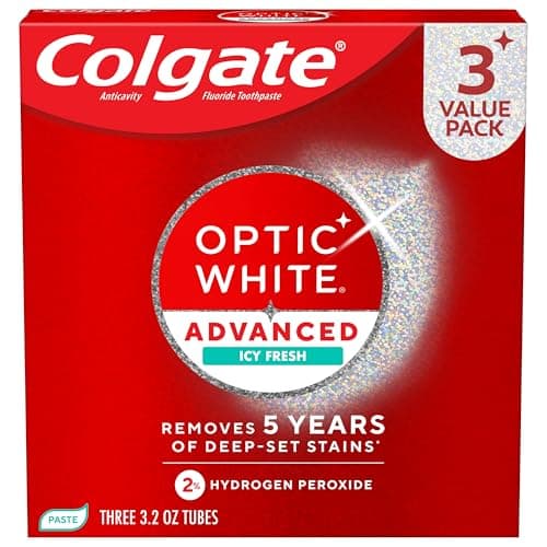 Colgate Optic White Advanced Hydrogen Peroxide Toothpaste Pack, Teeth Whitening Toothpaste, Enamel-Safe Hydrogen Peroxide Formula, Helps Remove Tea, Coffee, and Wine Stains, Icy Fr