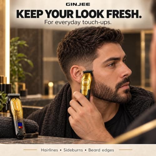 Hair Clippers for Men, Cordless Barber Clipper and Trimmer Set, Gold | 7,000/7,500 RPM motors, LED displays, 809S 150+ min and S12 120+ min runtime, 9 guide combs, corded or cordless use thumbnail 6