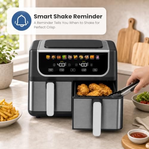 OLIXIS Dual Air Fryers with 2 Baskets 9.5 Quarts Large Airfryer 10-in-1