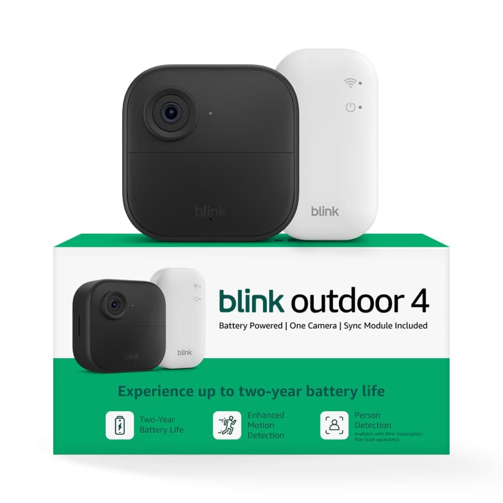 Blink Outdoor 4 (1 camera system) – Wireless smart security camera, two-year battery life, 1080p HD day and two-way talk. Sync Module Core included 