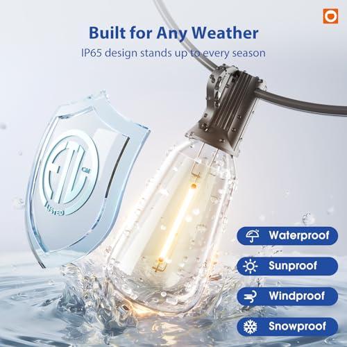 addlon 100FT LED Outdoor String Lights with Remote Waterproof Patio Lights with Shatterproof ST38 Replaceable Bulbs, Dimmable Outside Hanging Light Connectable for Porch, Backyard thumbnail 3