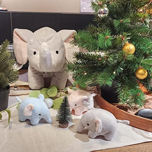 WEIGEDU Elephant Plush Toy Set – 4-Piece Stuffed Animal Family with Zipper Storage | Soft Elephant Dolls for Toddlers & Kids | Grey, Blue, Pink Nursery Decor