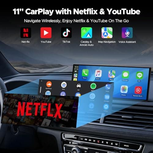 Pantalla Volam 11'' Inalámbrica: CarPlay, Android Auto, Netflix y Cámara