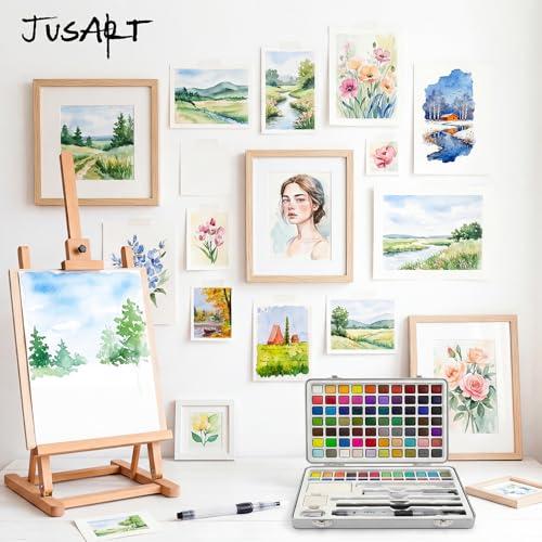 JusArt 108 Colors Watercolor Paint Set,Art Supplies with Metallic Color, Detail Painting Brushes, Water Brush Pens, Portable Travel Watercolor Painting Set for Adult, Artists, Prof thumbnail 7