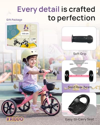 KRIDDO Toddler Tricycle for Toddlers Age 2-5, Tool-Free Trike