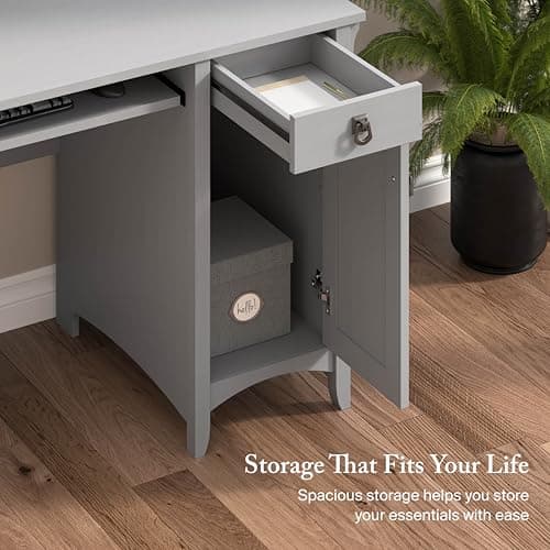 Bush Home Salinas Computer Desk with Hutch | Study Table with Drawers, Cabinets & Pullout Keyboard/Laptop Tray | Modern Home Office Desk in Cape Cod Gray | Work Desk with Storage thumbnail 5