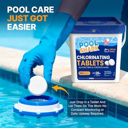 Pastillas de Cloro Pool Shark para Albercas | 3 Pulgadas, 25 Lbs | 90% Cloro Activo, Disolución Lenta