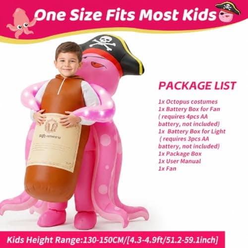 Inflatable Octopus Costume for Kids, Light Up Pirate Halloween Costume