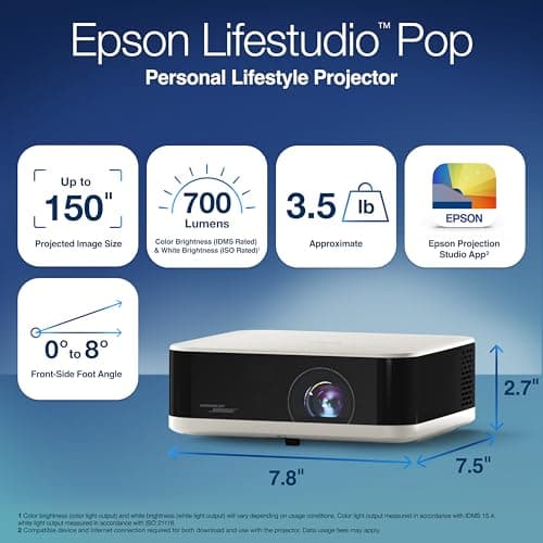 Epson Lifestudio Pop Full HD Personal Lifestyle Projector 700 Lumens of Color and White Brightness, Sound by Bose Technology, Google TV, 3-Chip 3LCD Triple Core Engine, Projection  thumbnail 7