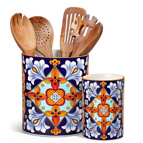 vancasso 7.3"+5.5" Utensil Holder, Porcelain Utensil Holder for Countertop