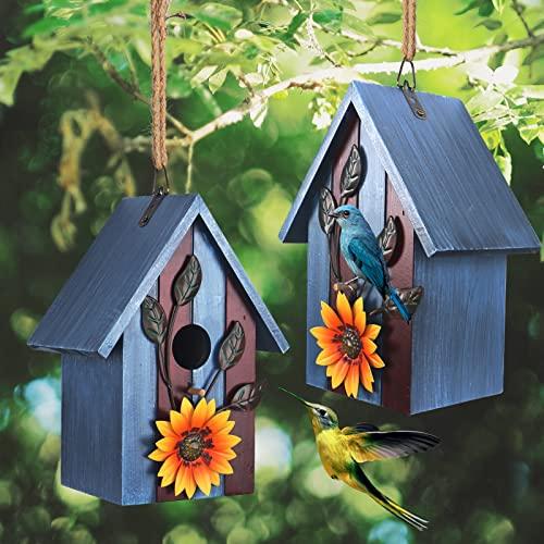 Birdhouse,Nesting Boxes for Birds, Rustic Wooden Flower Nesting Box for Birds for Outdoors, Hanging Bridal House for Garden Decoration, Blue