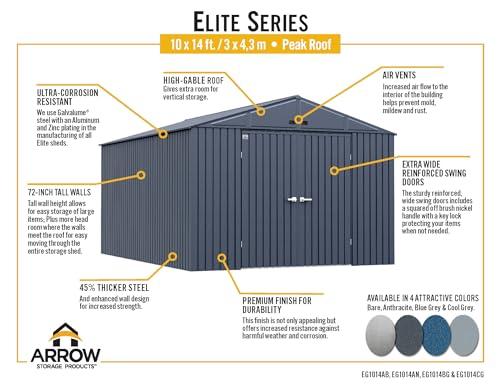 Arrow Shed Elite 10' x 14' Tall Outdoor Steel Storage Shed with High Gable and Lockable Doors Storage Building, Blue Grey thumbnail 10