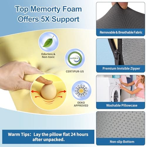 Reading Pillow for Sitting in Bed,22" H Back Support Pillow for Sitting up,Back Rest & Lumbar Support Pillows with Arms, Bed Rest Chair Cushion,Chaise Lounges Reclining,Gaming,Work