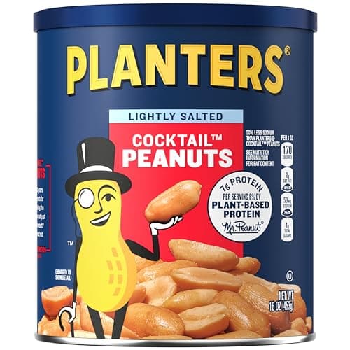 PLANTERS Lightly Salted Peanuts, Plant Based Protein Snacks, 16 Oz (1 Ct)