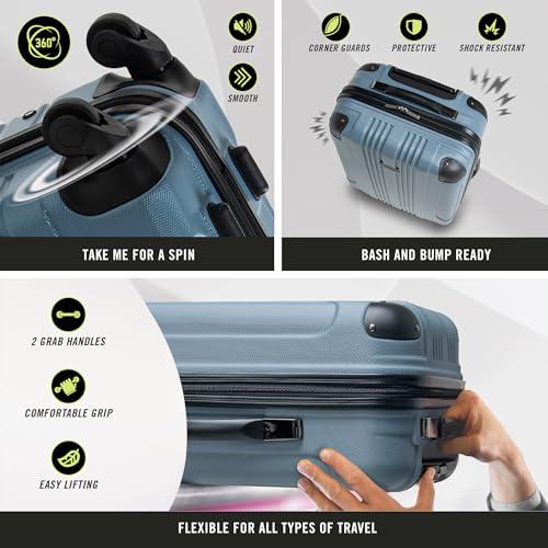 Kenneth Cole REACTION Out of Bounds Lightweight Hardshell 4-Wheel Spinner Luggage, Granite Blue, 3-Piece Set (20", 24", & 28") thumbnail 4