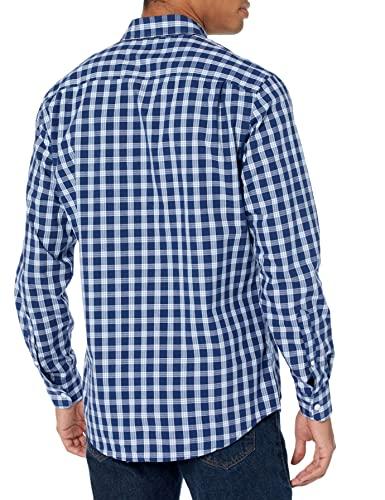 Amazon Essentials Men's Slim-Fit Long-Sleeve Poplin Shirt with Check Pattern, Navy White Plaid, Medium thumbnail 3