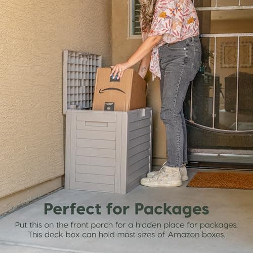 IRIS USA 35 Gallon Outdoor Deck Box, Lockable, Weather-Resistant, Beige thumbnail 6