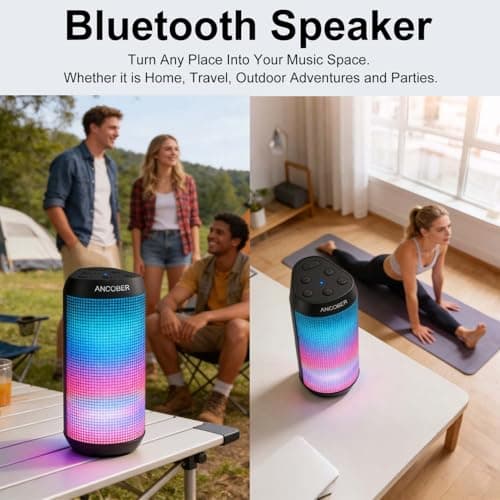 Bluetooth Speaker Portable Wireless, 20W Stereo Loud Sound, 8 Modes LED Light Show, 30H Playtime, IPX4 Waterproof, TWS Pairing, Built-in Mic, BT5.3 for Outdoor, Party, Travel, Home thumbnail 9