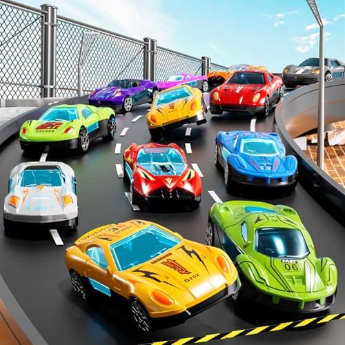 GYYCKTD Cars Truck Set Transport Toy for Kids, Race Track Set with 12 Die-Cast Cars, Trucks Playset, 2-Tier Launching Tracks, Carrier Toy for Boys Girls Birthday Gifts for Boys Age