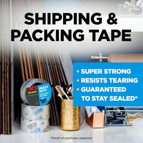 Scotch Heavy Duty Shipping Packing Tape, Clear, Shipping and Packaging Supplies, 1.88 in. x 54.6 yd., 6 Tape Rolls thumbnail 2