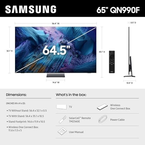 Samsung 65-Inch Class Neo QLED QN990F 8K Mini LED Smart TV (2025 Model) NQ8 AI Gen3 Processor, Upscaling Pro, Wireless One Connect, Glare Free, Samsung Vision AI, Alexa Built-in thumbnail 2