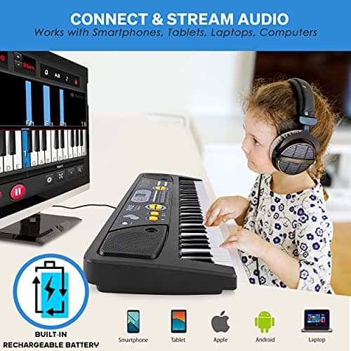 PYLE Electric Piano, Electric Keyboard Piano, Music Keyboard - 61 Keys, 16 Tones, 10 Rhythms, Stereo Speakers, Rechargeable Battery, Wired Microphone Included, Perfect for Kids and